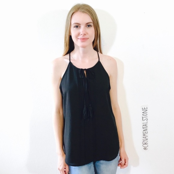 Paper Crane Tops - PAPER CRANE BLACK TASSEL TIE TOP 0081